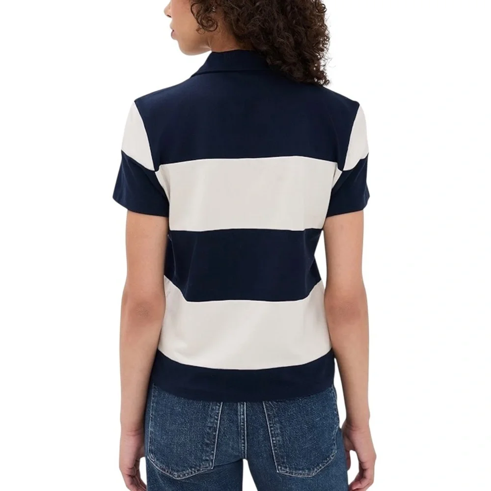 Madewell Women’s Short sleeve Pieced Boxy Fit Squid Polo Shirt Top NWT M Navy